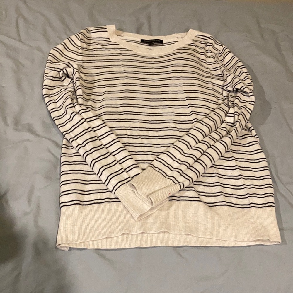 Women’s thin cream-and-black striped crew-neck sweater